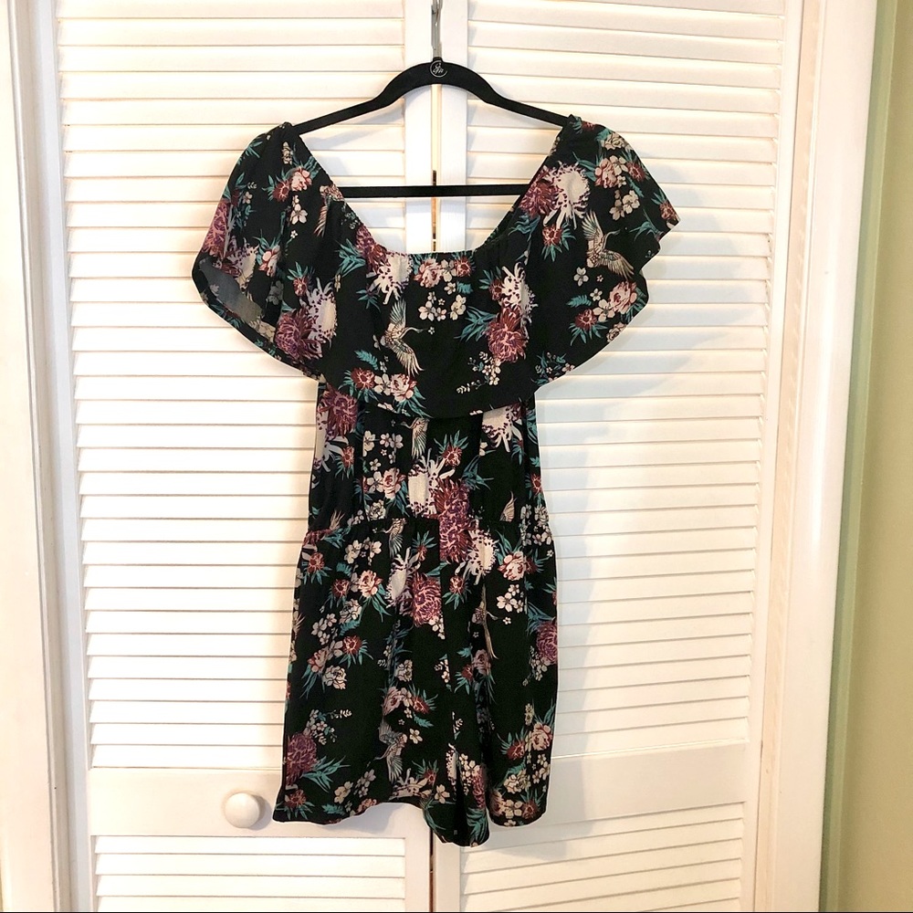 Floral ruffle off the shoulder romper